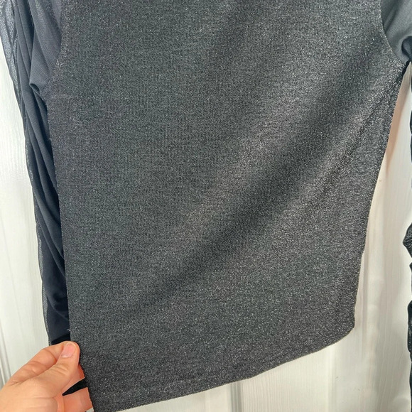 Noisy May Women's Black Glitter Mesh Long Sheer Sleeve Party Top Size XS - Picture 4 of 12